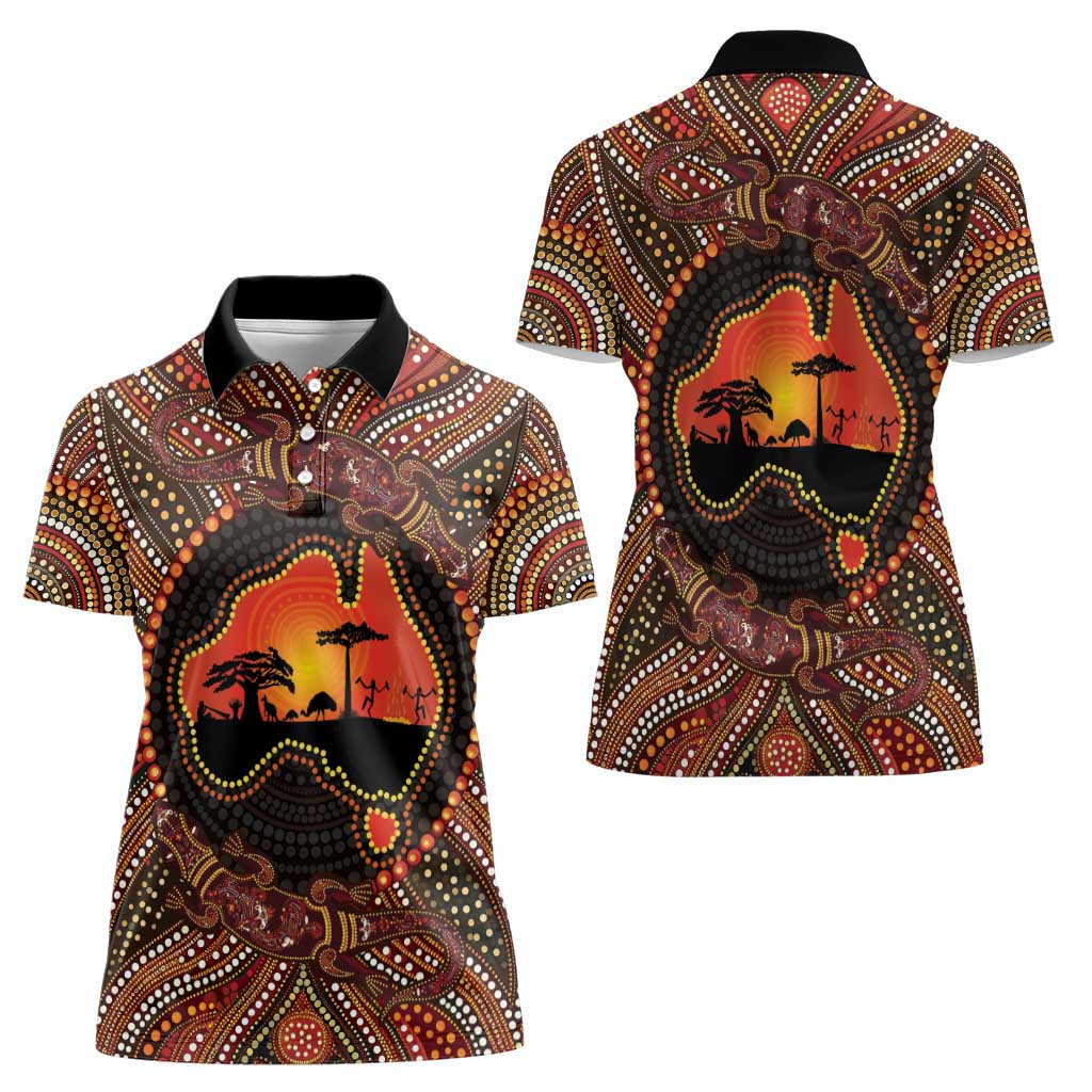 Lizard and Australia Map Women Polo Shirt Aboriginal Dot Painting