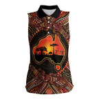 Lizard and Australia Map Women Sleeveless Polo Shirt Aboriginal Dot Painting