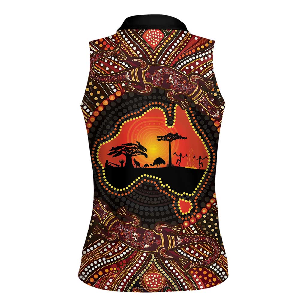 Lizard and Australia Map Women Sleeveless Polo Shirt Aboriginal Dot Painting
