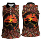 Lizard and Australia Map Women Sleeveless Polo Shirt Aboriginal Dot Painting