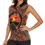 Lizard and Australia Map Women Sleeveless Polo Shirt Aboriginal Dot Painting