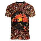 Lizard and Australia Map Women V-Neck T-Shirt Aboriginal Dot Painting