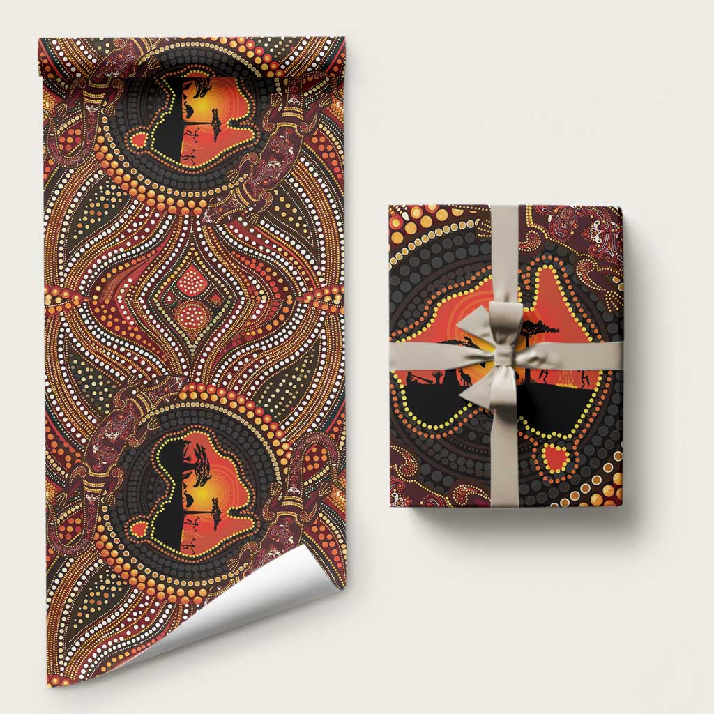 Lizard and Australia Map Wrapping Paper Aboriginal Dot Painting - Aussie Hoodie