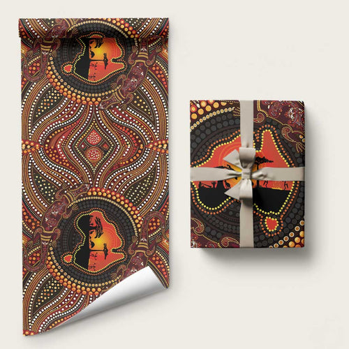 Lizard and Australia Map Wrapping Paper Aboriginal Dot Painting - Aussie Hoodie