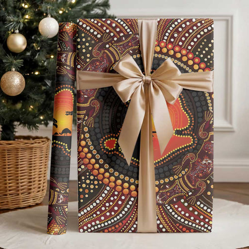 Lizard and Australia Map Wrapping Paper Aboriginal Dot Painting - Aussie Hoodie