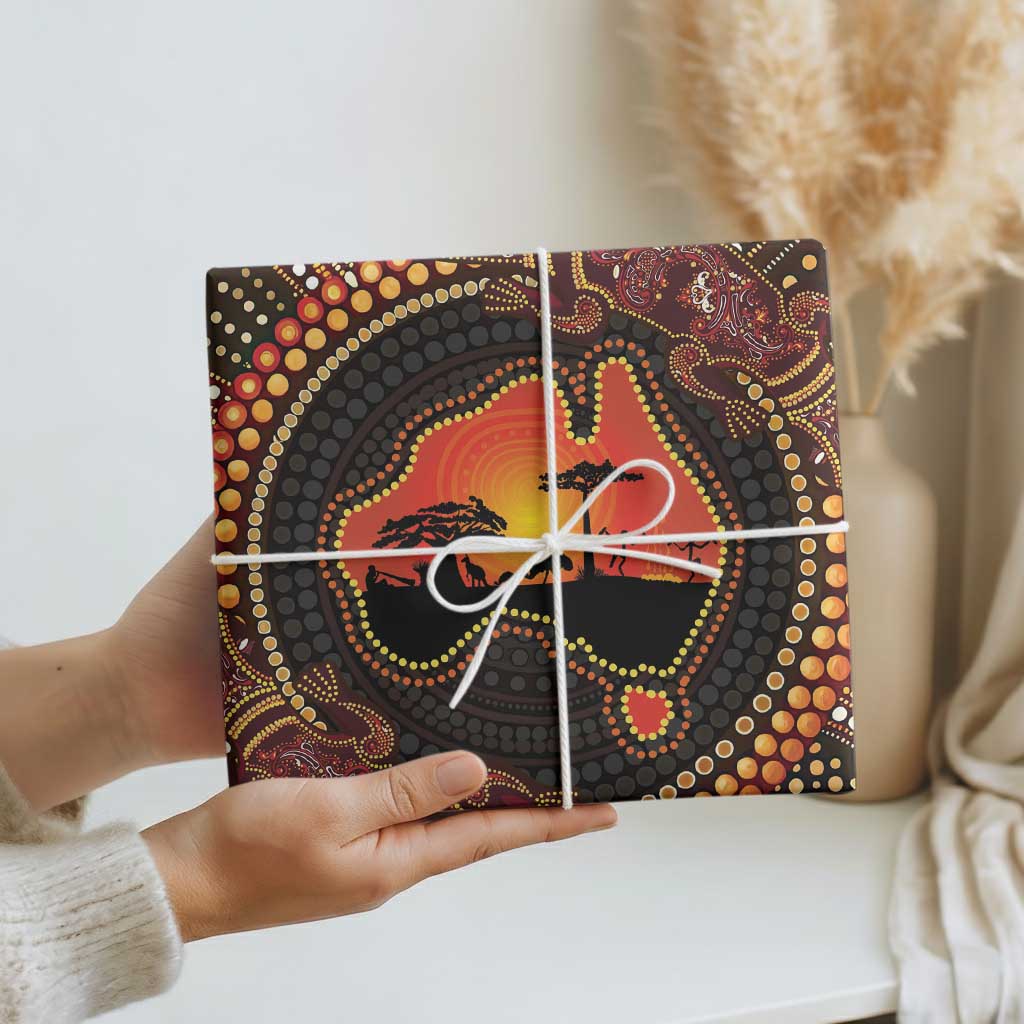 Lizard and Australia Map Wrapping Paper Aboriginal Dot Painting - Aussie Hoodie