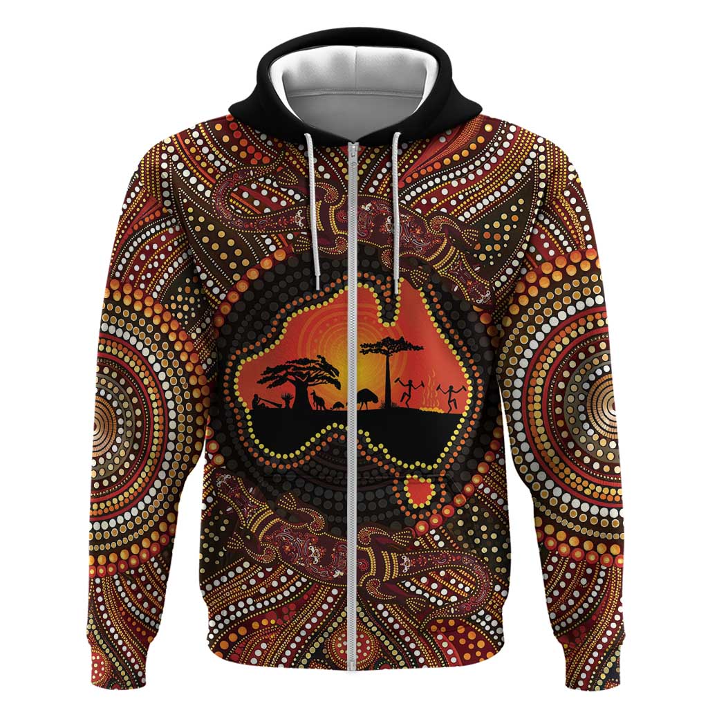 Lizard and Australia Map Zip Hoodie Aboriginal Dot Painting