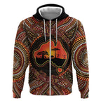 Lizard and Australia Map Zip Hoodie Aboriginal Dot Painting