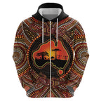 Lizard and Australia Map Zip Hoodie Aboriginal Dot Painting