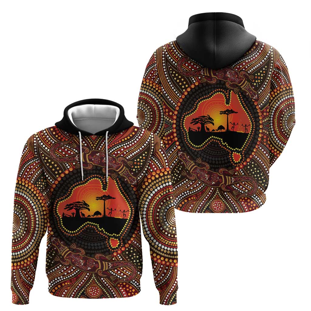 Lizard and Australia Map Zip Hoodie Aboriginal Dot Painting