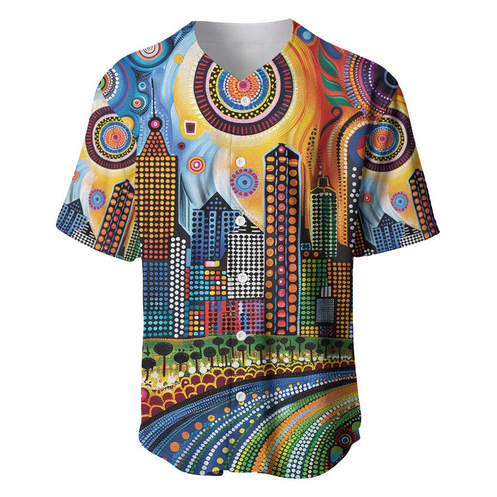 The Gold Coast Queensland Baseball Jersey Australian Landscapes Aboriginal Dot Painting
