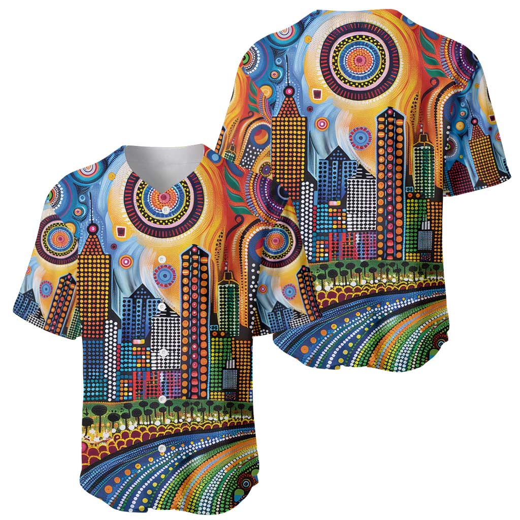 The Gold Coast Queensland Baseball Jersey Australian Landscapes Aboriginal Dot Painting