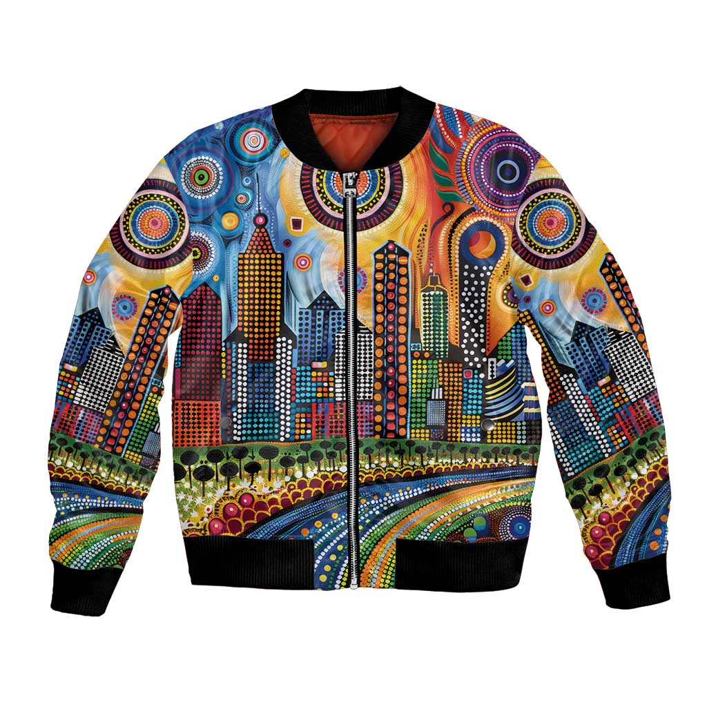 The Gold Coast Queensland Bomber Jacket Australian Landscapes Aboriginal Dot Painting