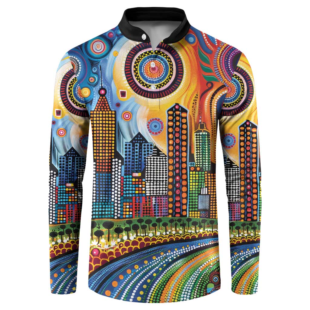 The Gold Coast Queensland Button Sweatshirt Australian Landscapes Aboriginal Dot Painting