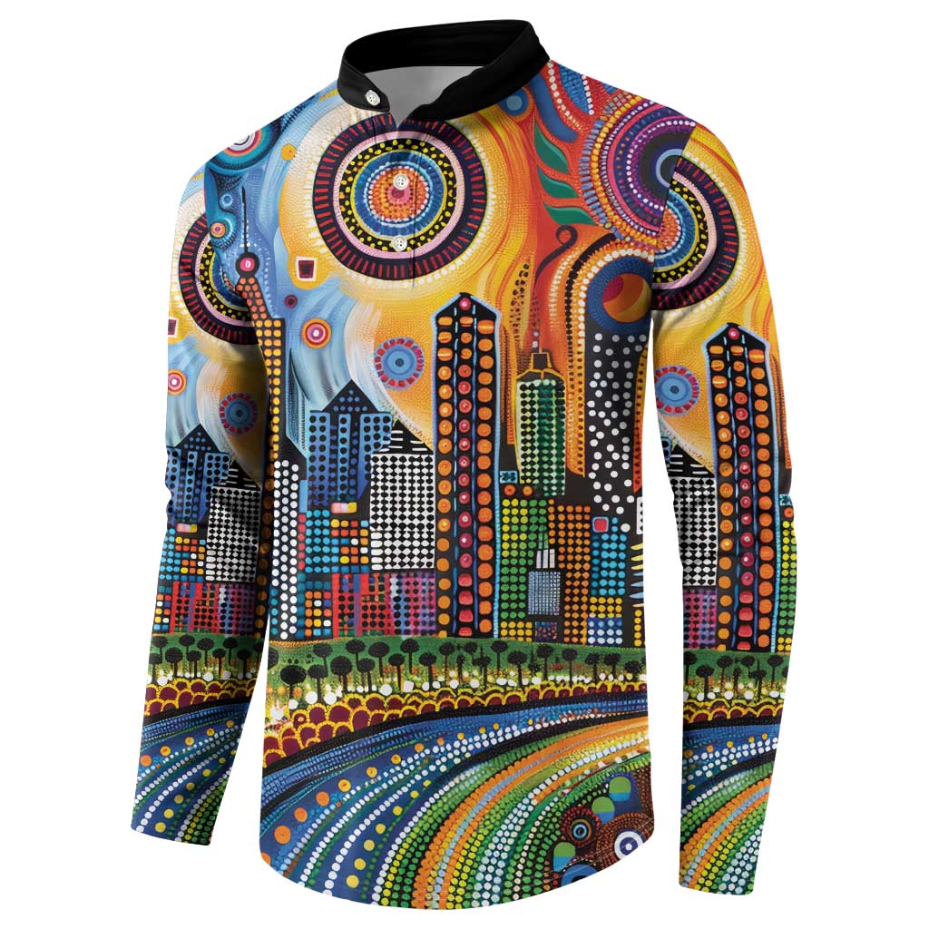 The Gold Coast Queensland Button Sweatshirt Australian Landscapes Aboriginal Dot Painting