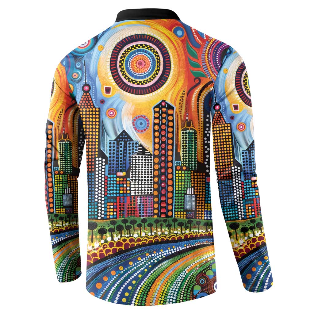 The Gold Coast Queensland Button Sweatshirt Australian Landscapes Aboriginal Dot Painting