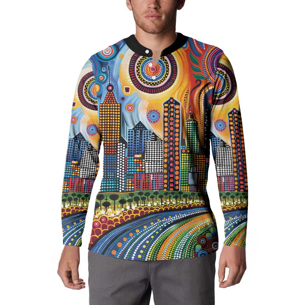 The Gold Coast Queensland Button Sweatshirt Australian Landscapes Aboriginal Dot Painting