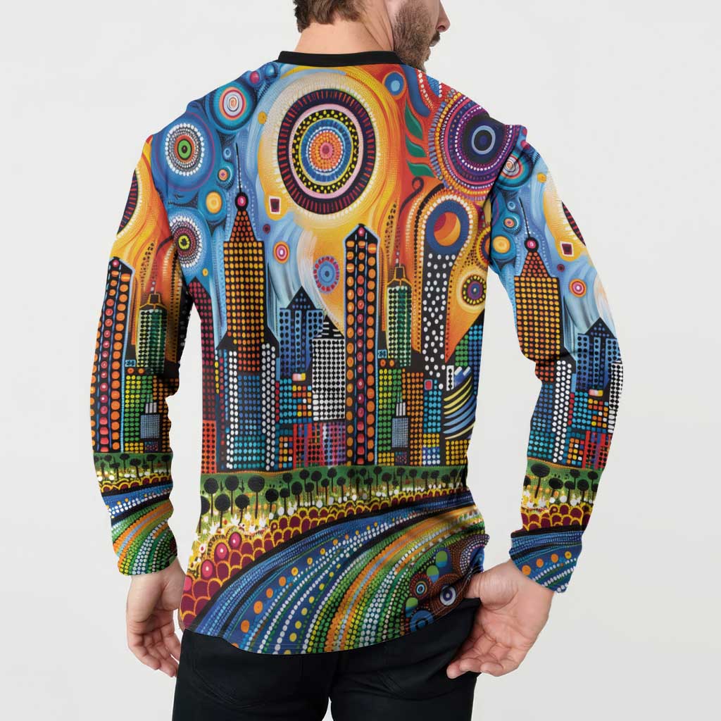 The Gold Coast Queensland Button Sweatshirt Australian Landscapes Aboriginal Dot Painting