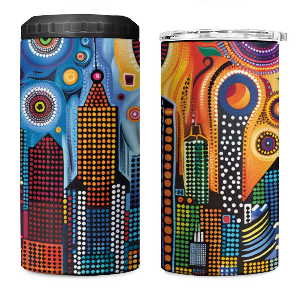 The Gold Coast Queensland 4 in 1 Can Cooler Tumbler Australian Landscapes Aboriginal Dot Painting