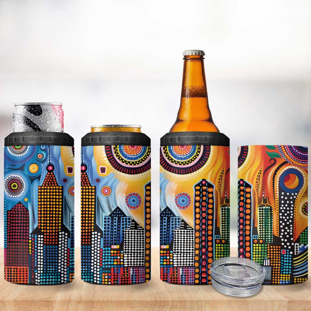 The Gold Coast Queensland 4 in 1 Can Cooler Tumbler Australian Landscapes Aboriginal Dot Painting