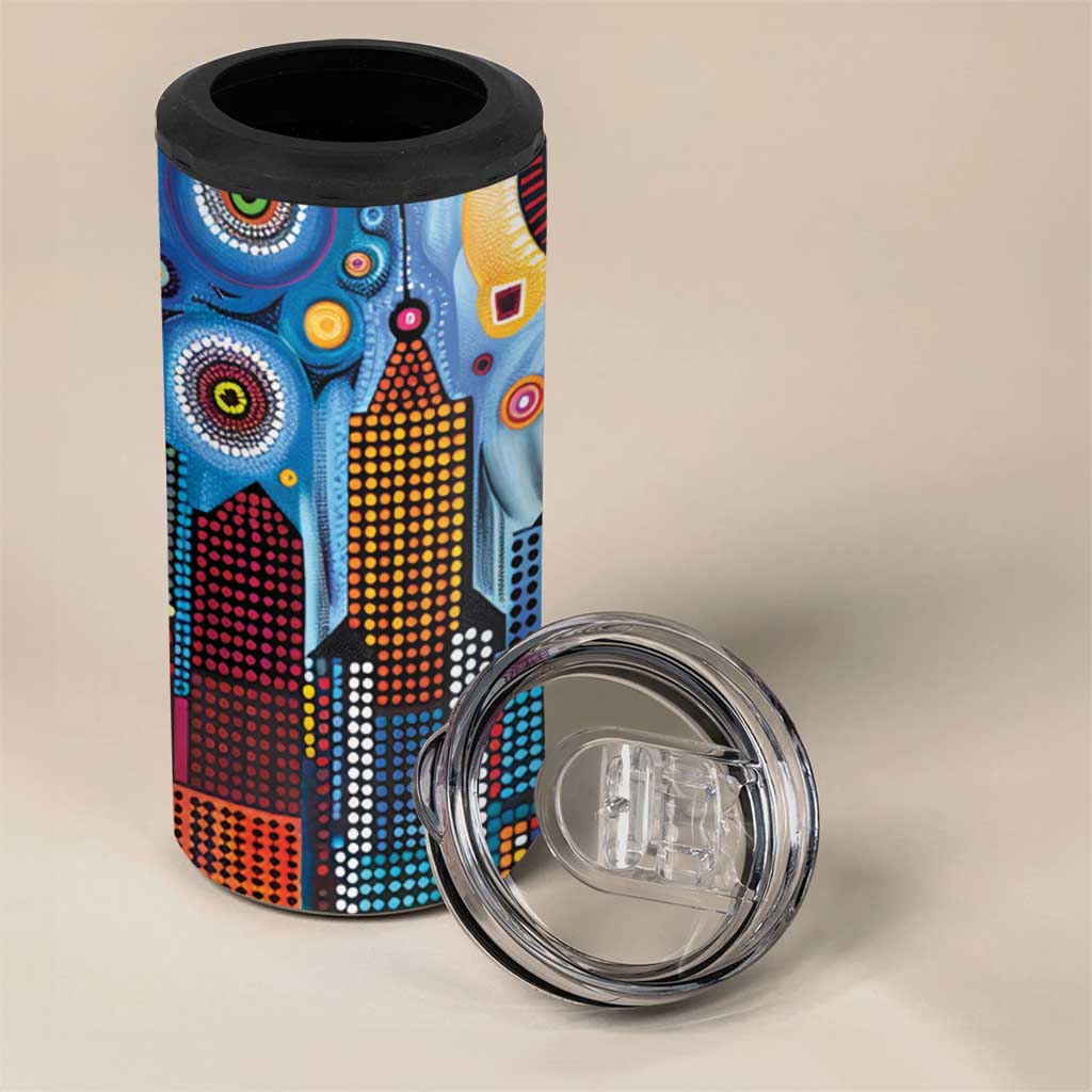 The Gold Coast Queensland 4 in 1 Can Cooler Tumbler Australian Landscapes Aboriginal Dot Painting