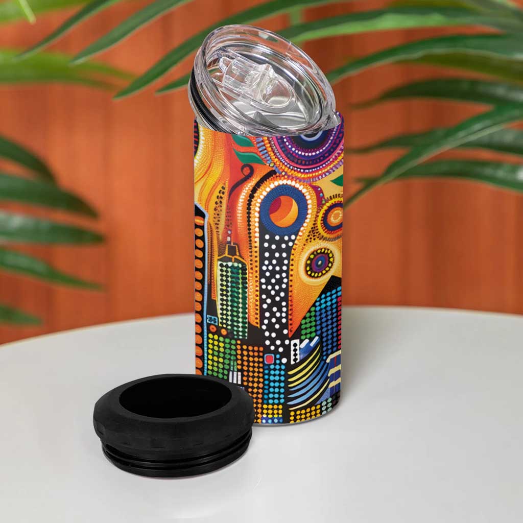 The Gold Coast Queensland 4 in 1 Can Cooler Tumbler Australian Landscapes Aboriginal Dot Painting
