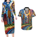 The Gold Coast Queensland Couples Matching Long Sleeve Bodycon Dress and Hawaiian Shirt Australian Landscapes Aboriginal Dot Painting