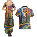 The Gold Coast Queensland Couples Matching Summer Maxi Dress and Hawaiian Shirt Australian Landscapes Aboriginal Dot Painting
