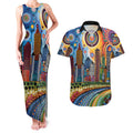 The Gold Coast Queensland Couples Matching Tank Maxi Dress and Hawaiian Shirt Australian Landscapes Aboriginal Dot Painting