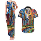 The Gold Coast Queensland Couples Matching Tank Maxi Dress and Hawaiian Shirt Australian Landscapes Aboriginal Dot Painting