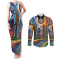 The Gold Coast Queensland Couples Matching Tank Maxi Dress and Long Sleeve Button Shirt Australian Landscapes Aboriginal Dot Painting