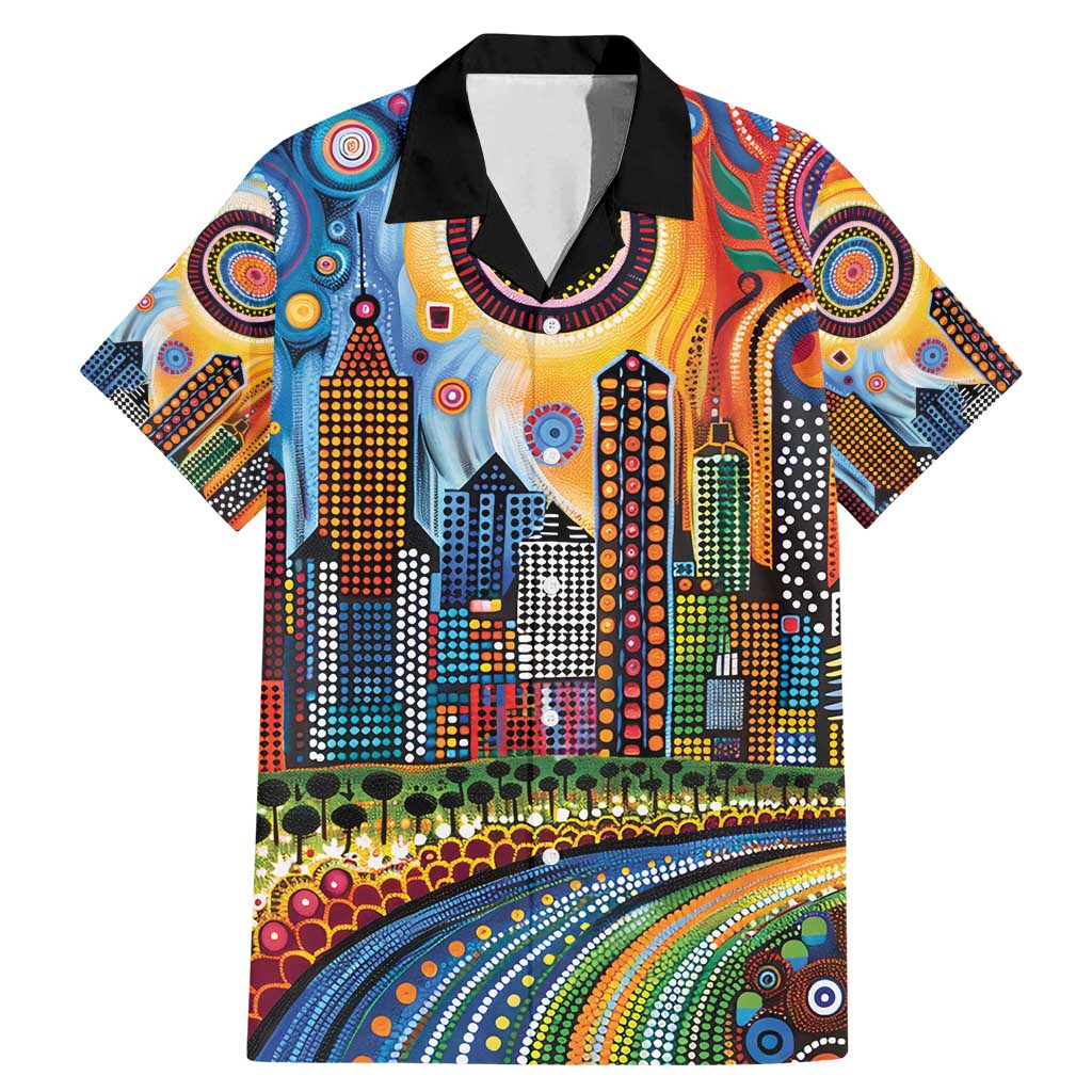 The Gold Coast Queensland Family Matching Mermaid Dress and Hawaiian Shirt Australian Landscapes Aboriginal Dot Painting