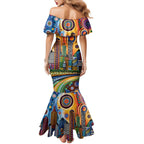 The Gold Coast Queensland Family Matching Mermaid Dress and Hawaiian Shirt Australian Landscapes Aboriginal Dot Painting
