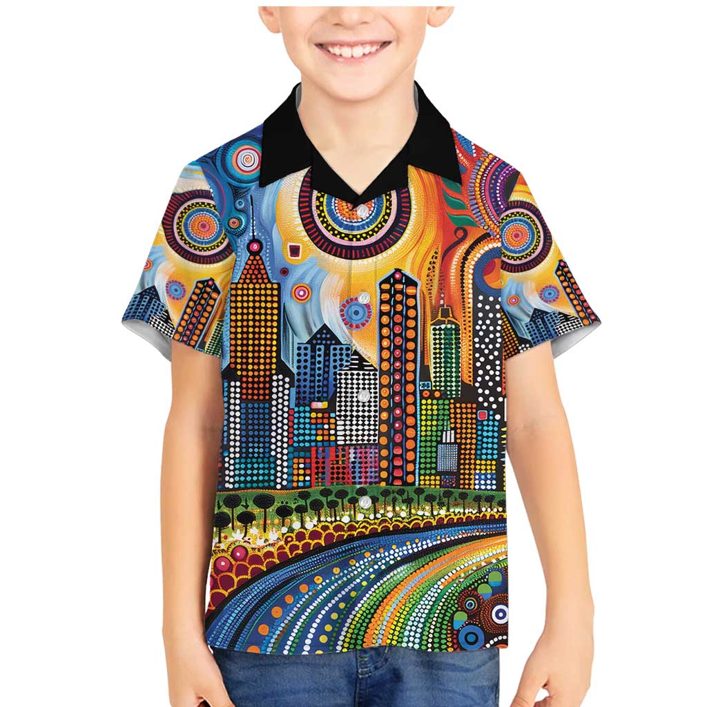 The Gold Coast Queensland Family Matching Mermaid Dress and Hawaiian Shirt Australian Landscapes Aboriginal Dot Painting