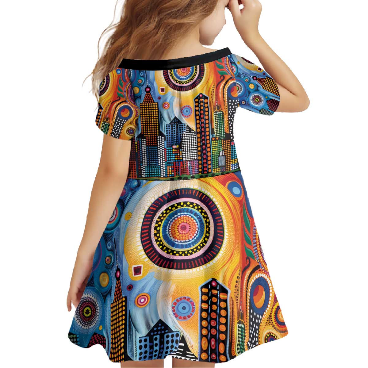 The Gold Coast Queensland Family Matching Off The Shoulder Long Sleeve Dress and Hawaiian Shirt Australian Landscapes Aboriginal Dot Painting
