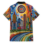The Gold Coast Queensland Family Matching Off The Shoulder Long Sleeve Dress and Hawaiian Shirt Australian Landscapes Aboriginal Dot Painting