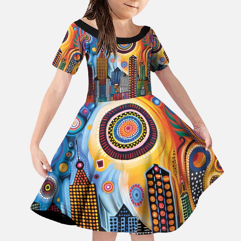 The Gold Coast Queensland Family Matching Off Shoulder Maxi Dress and Hawaiian Shirt Australian Landscapes Aboriginal Dot Painting