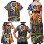 The Gold Coast Queensland Family Matching Off Shoulder Maxi Dress and Hawaiian Shirt Australian Landscapes Aboriginal Dot Painting