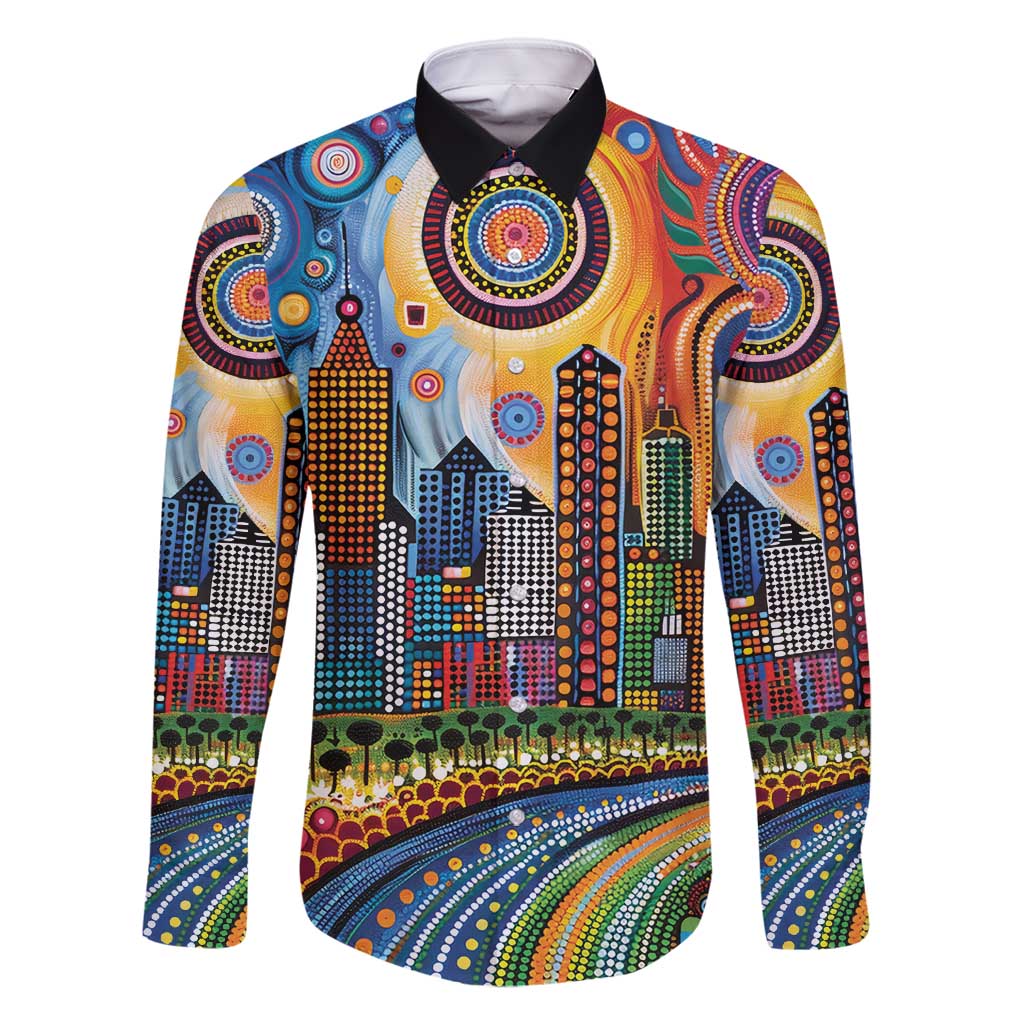 The Gold Coast Queensland Family Matching Off Shoulder Maxi Dress and Hawaiian Shirt Australian Landscapes Aboriginal Dot Painting