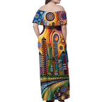 The Gold Coast Queensland Family Matching Off Shoulder Maxi Dress and Hawaiian Shirt Australian Landscapes Aboriginal Dot Painting