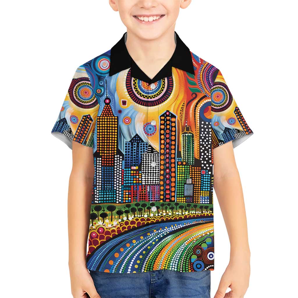 The Gold Coast Queensland Family Matching Off Shoulder Maxi Dress and Hawaiian Shirt Australian Landscapes Aboriginal Dot Painting