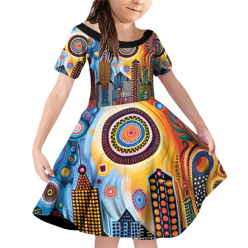 The Gold Coast Queensland Family Matching Off Shoulder Short Dress and Hawaiian Shirt Australian Landscapes Aboriginal Dot Painting