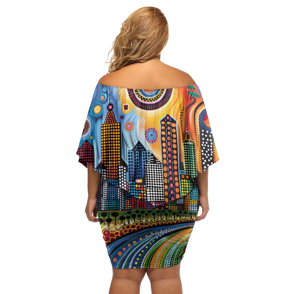 The Gold Coast Queensland Family Matching Off Shoulder Short Dress and Hawaiian Shirt Australian Landscapes Aboriginal Dot Painting