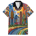 The Gold Coast Queensland Family Matching Puletasi and Hawaiian Shirt Australian Landscapes Aboriginal Dot Painting