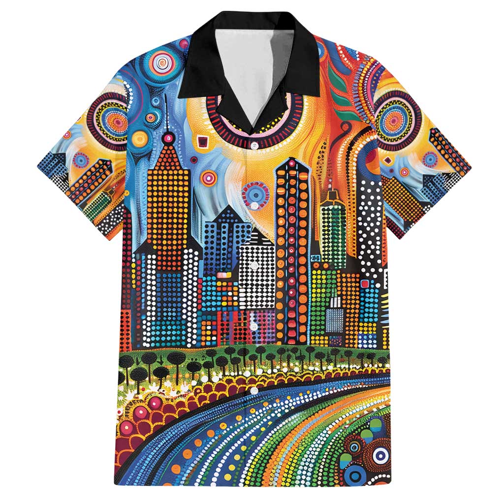 The Gold Coast Queensland Family Matching Puletasi and Hawaiian Shirt Australian Landscapes Aboriginal Dot Painting