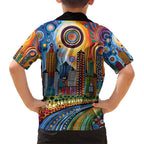 The Gold Coast Queensland Family Matching Short Sleeve Bodycon Dress and Hawaiian Shirt Australian Landscapes Aboriginal Dot Painting