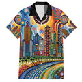 The Gold Coast Queensland Family Matching Short Sleeve Bodycon Dress and Hawaiian Shirt Australian Landscapes Aboriginal Dot Painting