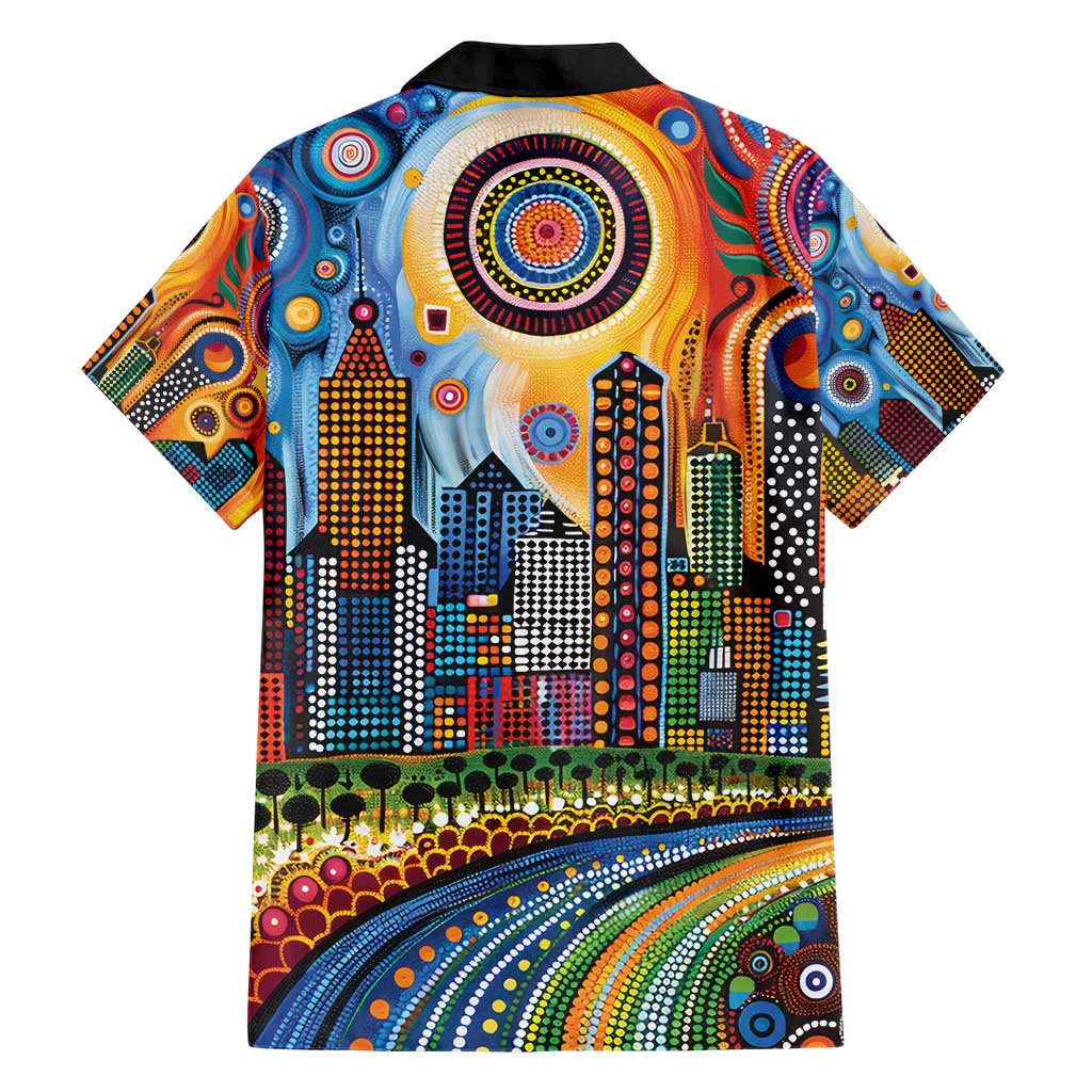 The Gold Coast Queensland Family Matching Short Sleeve Bodycon Dress and Hawaiian Shirt Australian Landscapes Aboriginal Dot Painting