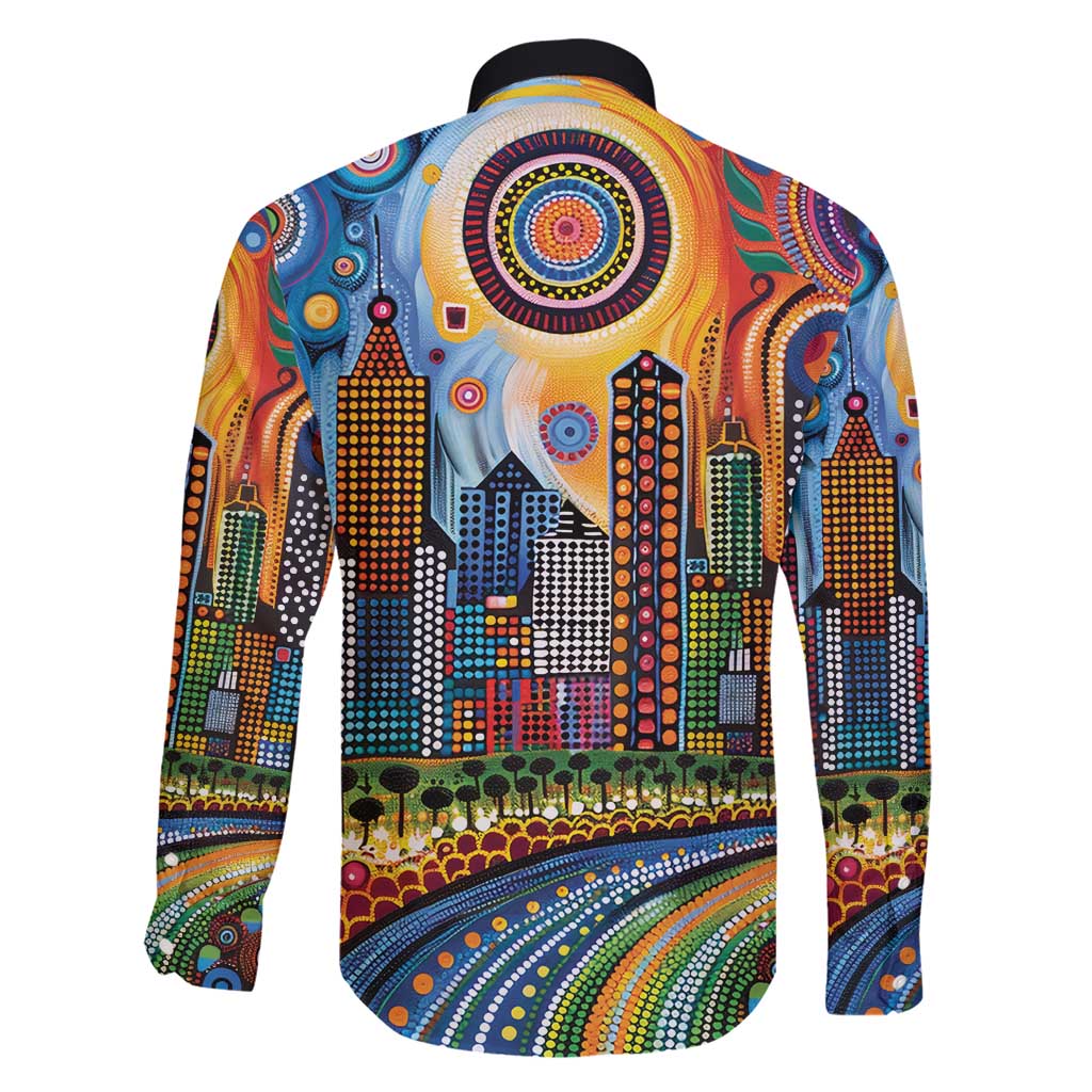 The Gold Coast Queensland Family Matching Short Sleeve Bodycon Dress and Hawaiian Shirt Australian Landscapes Aboriginal Dot Painting