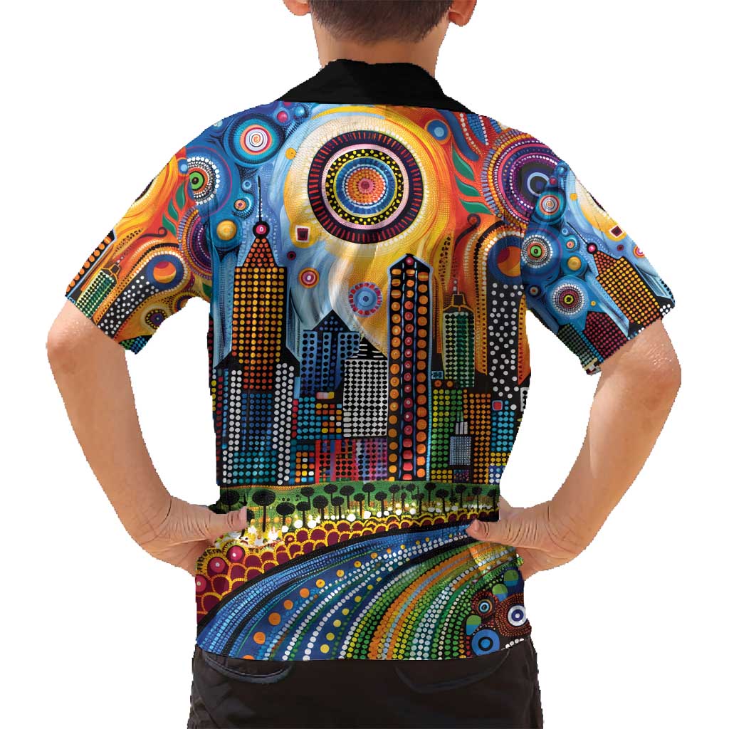 The Gold Coast Queensland Family Matching Summer Maxi Dress and Hawaiian Shirt Australian Landscapes Aboriginal Dot Painting